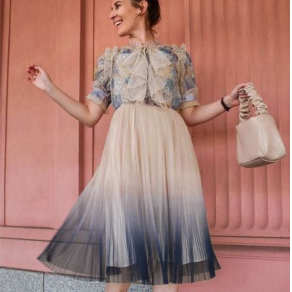 Chicwish- Floral Pleated Dress With Ruffle Detail - L - Picture 3 of 15